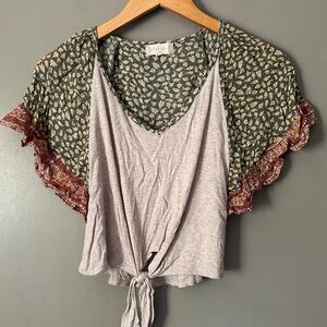 Altar'd State Mixed Print patchwork boho Tie-Front Blouse